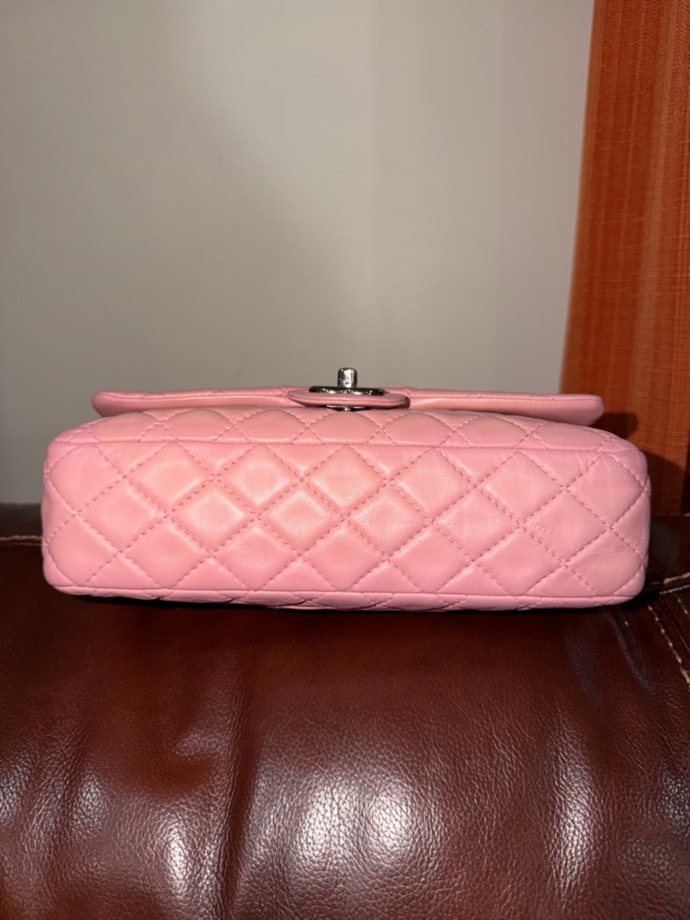 ‼️Authentic Chanel Pink Lambskin Leather Medium Classic Flap Shoulder Bag - Picture 6 of 16